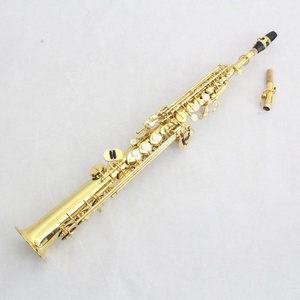 Professional Brass Body Gold Lacquered Student Straight B flat curved mounthpiece Soprano Saxophone