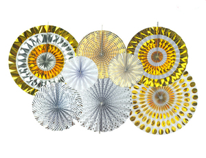 Silver Party Papier Pinwheel Fans Metallic Zilver Folie Papier Rozet Achtergrond Bruiloft Anniversary Pinwheel Achtergrond