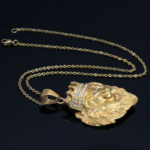 Marlary Hip Hop Style Cristal Strass En Acier Inoxydable 18K Plaqué Or <span class=keywords><strong>Roi</strong></span> Couronne Pendentif Tête de <span class=keywords><strong>Lion</strong></span> - Product Image 3
