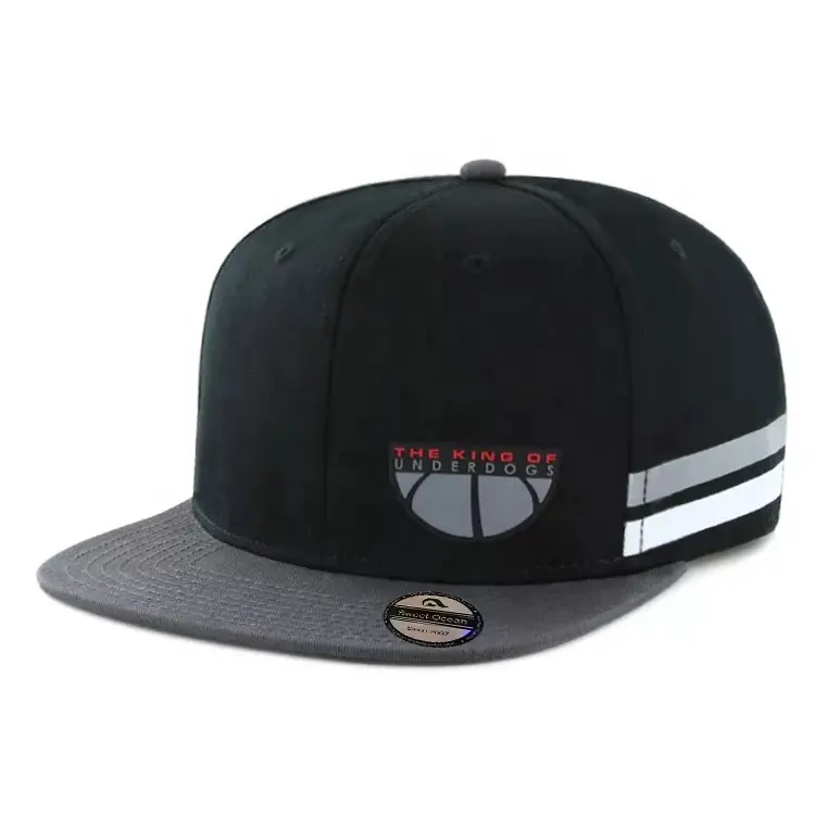 Custom Hip-hop flat brim hat black snapbacks caps with embroidery