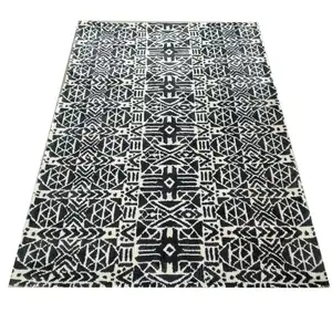 Black White 100% Microfiber Abstract Design Area Carpet and Rug Living Room