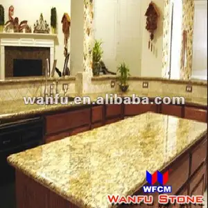 Dapur Modular Desain Meja Granit Kuning Emas untuk Gaya AS