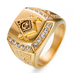 Master Freimaurer Freimaurerischen Siegelring Ringe Edelstahl Iced Out Bling Gold Ring für Männer Hip Hop Schmuck