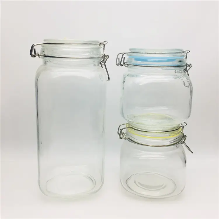 200 Ml 500 Ml 1000 Ml Glazen Inblikken Pot Luchtdichte Glazen Container Voor Voedsel Opslag/Graan Met Clip Deksels