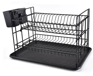 Black iron full dish set standing shelf with tray unique metal dish rack