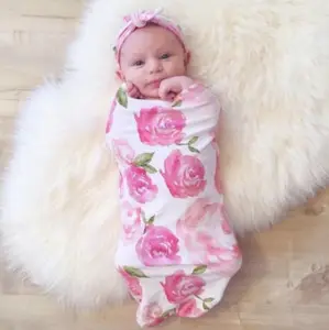 婴儿茧睡袋与配套打结蝴蝶结头带新生儿接收毛毯头带套装