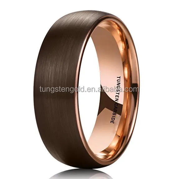 Мужское обручальное кольцо 8 мм, редко коричневое матовое вольфрамовое кольцо с розовым золотом, с шаговым краем, удобное мужское кольцо