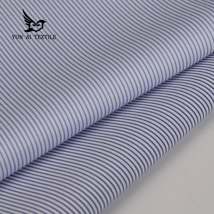 ผ้าฝ้ายโพลีเอสเตอร์ความหนาแน่นสูงออกแบบใหม่ลายเส้นด้ายย้อมผ้าเสื้อสำหรับเครื่องแบบเสื้อ