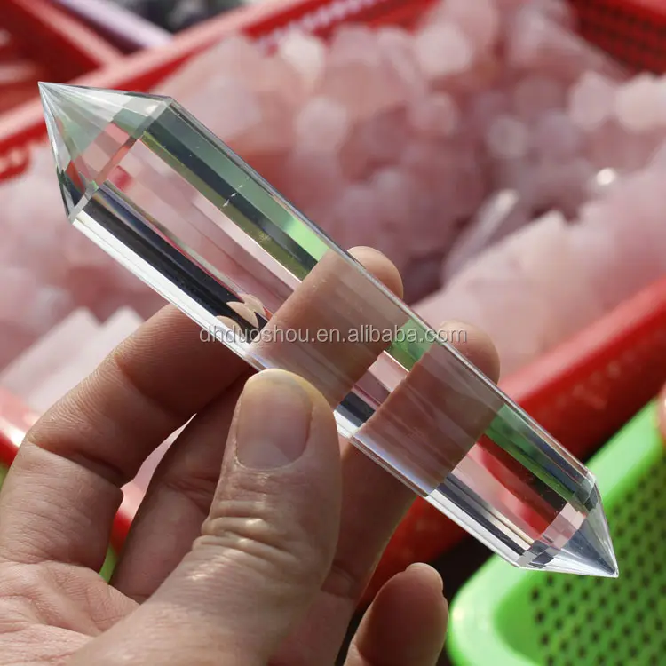 Hand carved natural Tibetan clear double terminated quartz vogel crystals healing wand