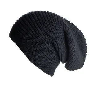 Di spessore inverno slouchy nero berretti in maglia di grandi dimensioni di sublimazione flat top di lana beanie del cappello della protezione