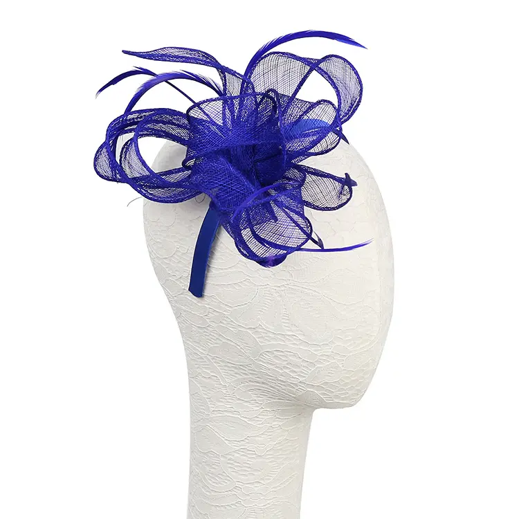 Commercio all'ingrosso Tè Del Partito Headwear Del Fiore Della Piuma Fascinator Sinamay Derby Cappello con la Clip e Fascia