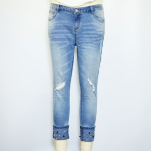 2018 Korean style of Fall/Winter broken curled and beaded jeans - Product Image 1