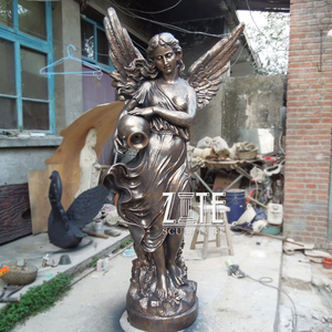 Estatua de Mujer Ángel Desnuda de Resina, Fibra de Vidrio y Bronce, Tamaño Real, con Maceta, Estilo Artístico - Product Image 2