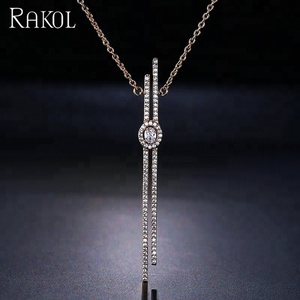 RAKOL NP2016 Fashion Zircon Statement <strong>Long</strong> <strong>Pendant</strong> <strong>Necklace</strong> with Gold Plated Figaro Chain Customizable Size for Party - Product Image 3