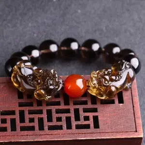 Natuurlijke Ijs Soorten Obsidiaan Dubbele Bixie Lucky Charm Armband Mannen Vrouwen