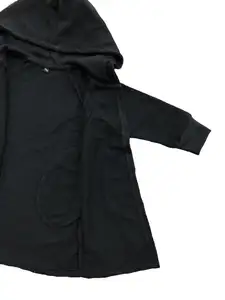काले लड़कों जिपर सामने लंबी खाई कोट आकस्मिक हूडि जैकेट कपास सर्दियों कोट लड़कों