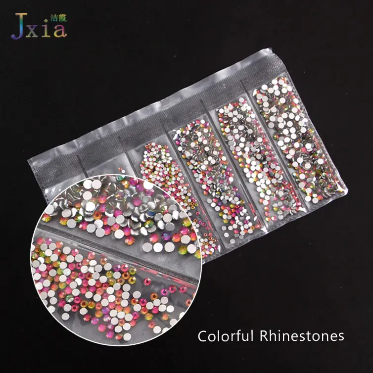 2018 Jiexia Più Nuovo Variopinto 1.6mm-3.0mm della Parte Posteriore Piana Sparkly 3D Acrilica Del Chiodo Della Decorazione