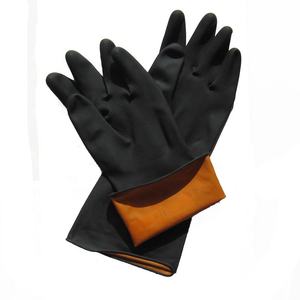ถุงมือยางแนวอุตสาหกรรมยาว140ก. 35ซม. 14<span class=keywords><strong>นิ้ว</strong></span>สีดำด้านนอกสีส้มด้านในเป็นเพชร - Product Image 3