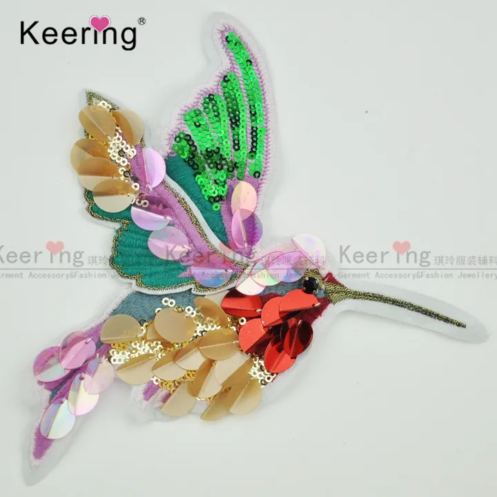 Mooie Kleurrijke Sequin Vogels China 3d Borduurwerk Hummingbird Patch Voor Blouses