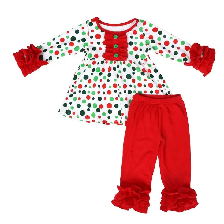 Set Pakaian Bayi Polkadot Hijau Merah, Pakaian Butik Anak Perempuan, Kerut Natal