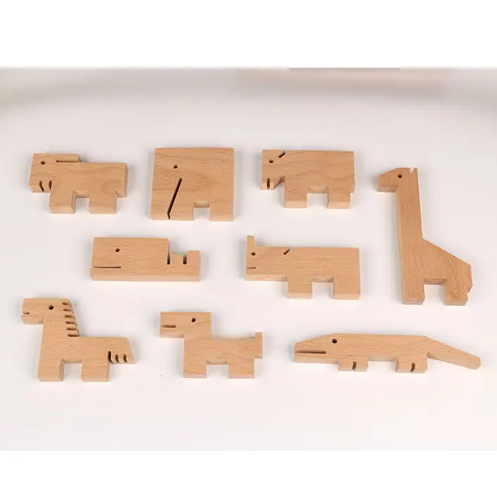 wooden forest animal set animal block set beech wood animal shapes for home display