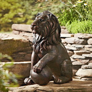 Grandi Statue di Leoni Seduti in Ottone Fuso per Giardino Esterno - Product Image 3