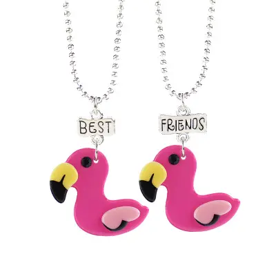 Promotion Gift 도매 패션 Cute Flamingo Necklaces 보석 체인 문자발송 & # 아크릴 Best Friends 펜 던 트 Necklace 대 한 어린이