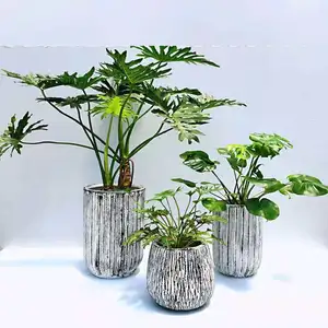 Nordic Decoratieve Bulk Zwarte Streep Decal Indoor Grote Cement Plant Pot Voor Home Decor