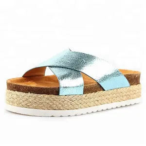 Wholesale fashion women platform sandals, ladies jute wedge heel sandals