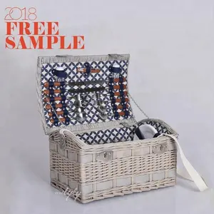 Willow Picnic Basket Cheap Handicraft Custom Wood Willow Wicker Picnic Storage Container Basket For 4 Persons