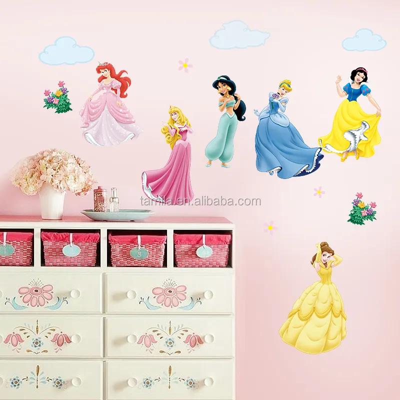 Kids room decoration removable princess wall stickers for bedroom