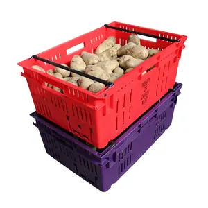 Cassa di plastica all'ingrosso del cesto di frutta ventilato grande resistente di QS con la cassa del cestino dei vassoi del pane della maniglia per frutta e verdura