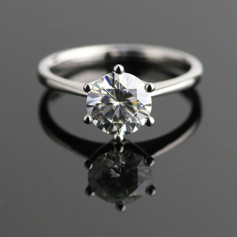 Hand made simple design 2 carat solitaire moissanite ring in 14k white gold