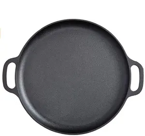 Pizza Pan pişirme ızgara tavası kızartma tavası Skillets kolları büyük dökme demir büyük <span class=keywords><strong>2</strong></span> döngü ülke sürdürülebilir 35 Cm ile önceden deneyimli - Product Image 1