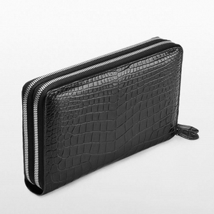 Pochette longue en cuir d'alligator de grande capacité pour hommes Pochette longue RFID Blocage double fermeture éclair Logo Alligator Imprimé pour hommes - Product Image 3