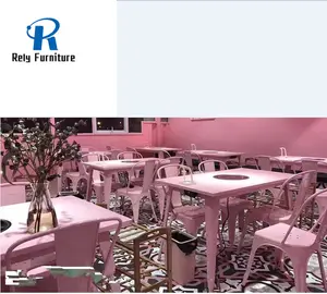 Iron Metal Material Stackable Pink Dining Chair Specific Use Dining Chair