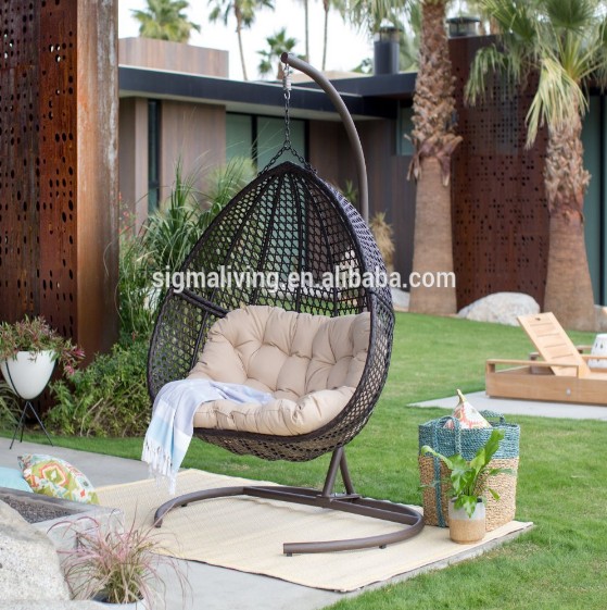 Hanging swing chair with cushion outdoor rattan swing chair