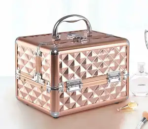 Розово-золотой косметический чехол для хранения косметики с зеркалом и выдвижными лотками Новинка