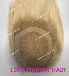 HT707 화이트 금발 컬러 #60 여성 toupee 재고 touper 5 "x 6" CC 기본 디자인 빠른 배달 부드러운 스트레이트 헤어 14 인치 길이