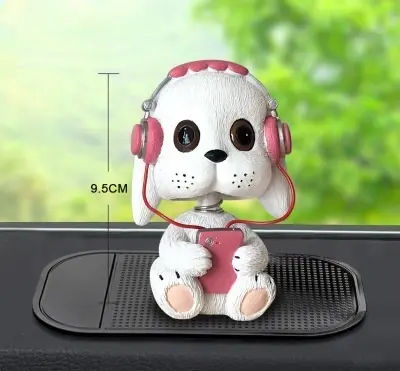 Epoxidharz Spring Shaking Listenning Musik Netter Hund Kaninchen Katze Bär Bobble Bubble Head Statuen Puppen Spielzeug Auto Innen dekoration