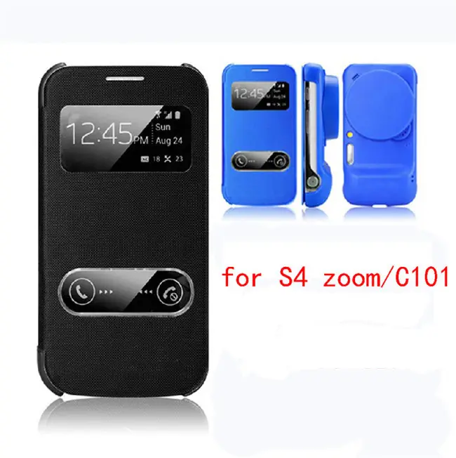 Coque Cover Bags Smart Case Front Window View Phone Housing Luxury Leather Flip Case For samsung galaxy s4 zoom/c101