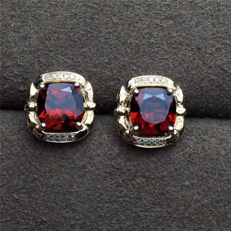 Turkey crystal gemstone jewelry new design 18k gold South Africa real diamond 2.3ct natural red garnet stud earring for women