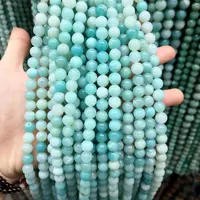 Natural Blue Amazonite Polished Round Stone Beads for Jewelry Making