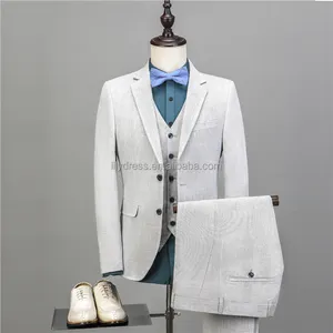NA44 2022 האחרון עיצוב גברים חליפת 3 חתיכות לבן כחול פשתן חליפות גבר טוקסידו חתנים חתונה חליפות גברים מזדמן סגנון