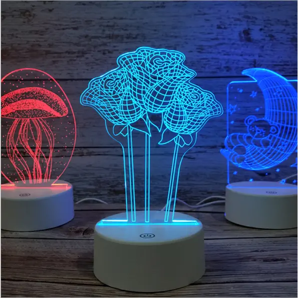 Üst Satış 3D Gül Ev Dekorasyon Işığı, Toplu LED Lamba Gece Lambası Çocuklar için çok şekilli 3D LED Lamba Severler için