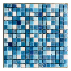 Preço de fábrica 20x20 quadrado gradiente azul vidro vitrificado mosaico piscina telhas