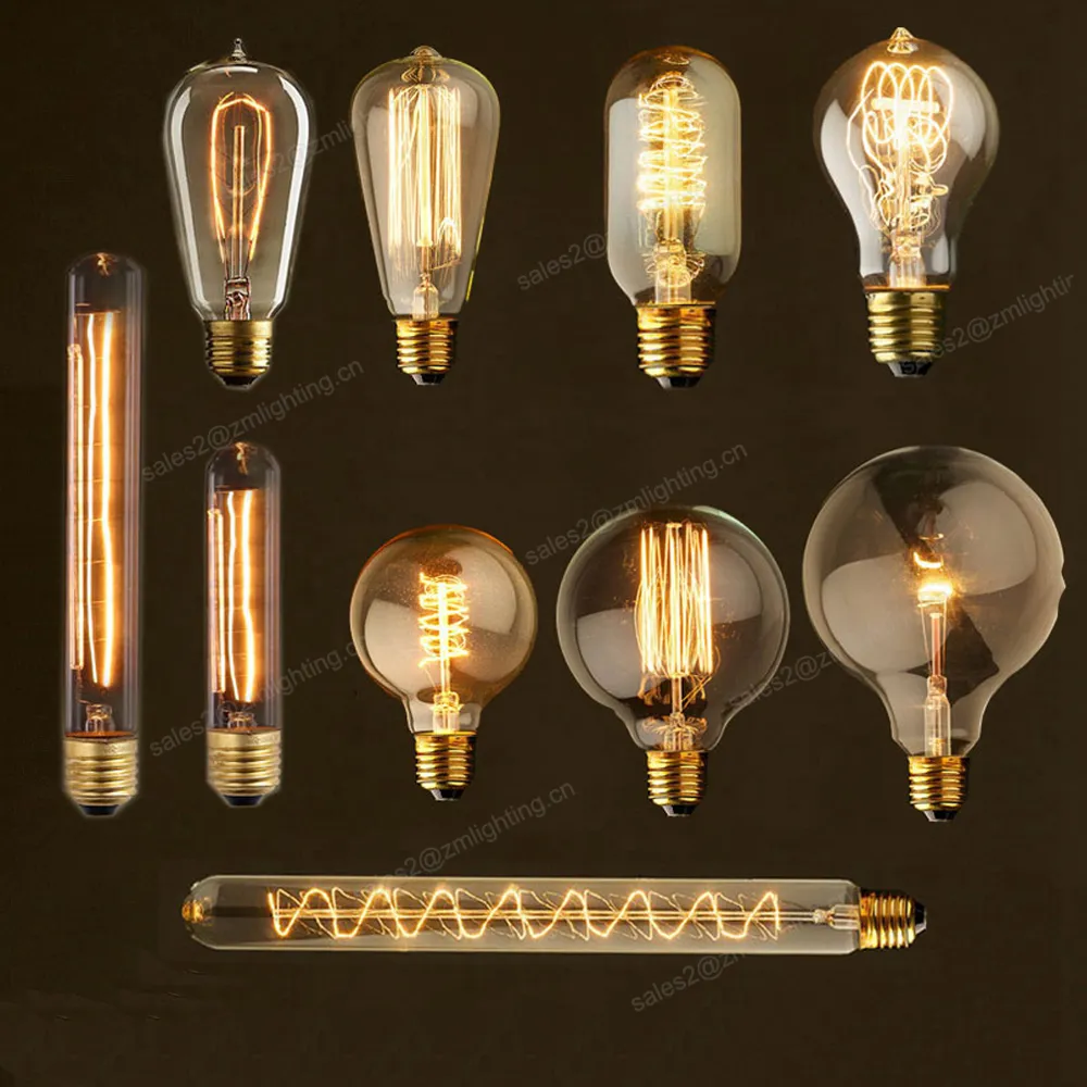 110V-220V antiguo incandescente lámpara de filamento ST64 ST58 E26 E27 B22 Retro decorativo luz 25W 40W 60W Estilo Vintage Edison bombillas