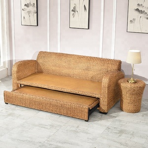Divano a <span class=keywords><strong>L</strong></span> Unico per Interni in Rattan Naturale e Erba Marina, Arredamento per Soggiorno, Divano Letto - Product Image 2