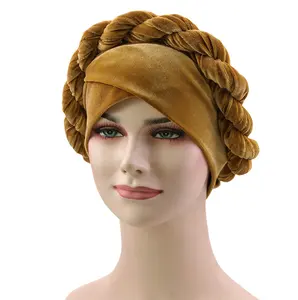 Velvet Cap African Style Kopf bedeckung Cap Muslim Turban Haarschmuck Mode Frauen Einfarbig Geflochtene Bandanas Samt Turban