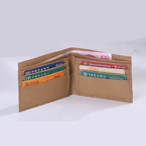 Slim Bifold Minimalist Washable Kraft Paper Wallet with Zipper Coin Pocket